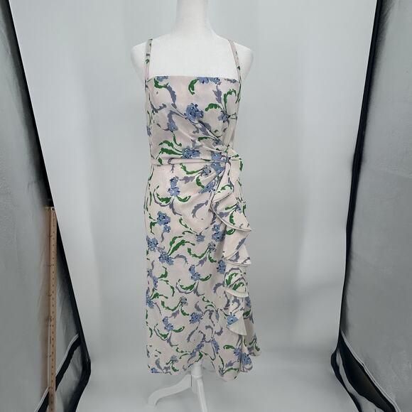 Prabal Gurung x RTR Dress Womens Size 4 Collective Floral Side Ruffle Midi Ivory - Picture 8 of 15